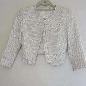 Club Monaco Metallic Ivory Cropped Tweed Jacket